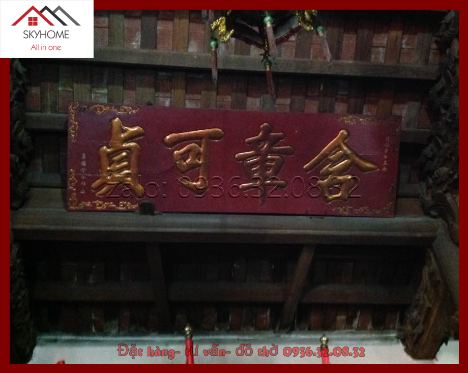 Hoành phi gỗ phòng thờ chữ Hàm đồng khả trinh